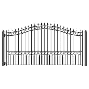 London Style 12 ft. x 6 ft. Black Steel Single Swing Driveway Fence Gate