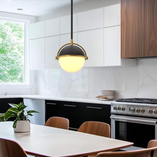 Briignite 1-Light Modern Black Gold Pendant Light with Milky Glass Spherical Shade For Kitchen Dining Room, E26 No Bulb Included