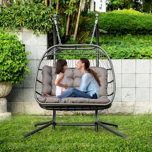 63 in. 2-Person Aluminum Patio Swing with Gray Cushions