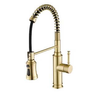 Spring Faucet Single Handle Pull Down Sprayer Kitchen Faucet with Advanced Spray in Brushed Gold