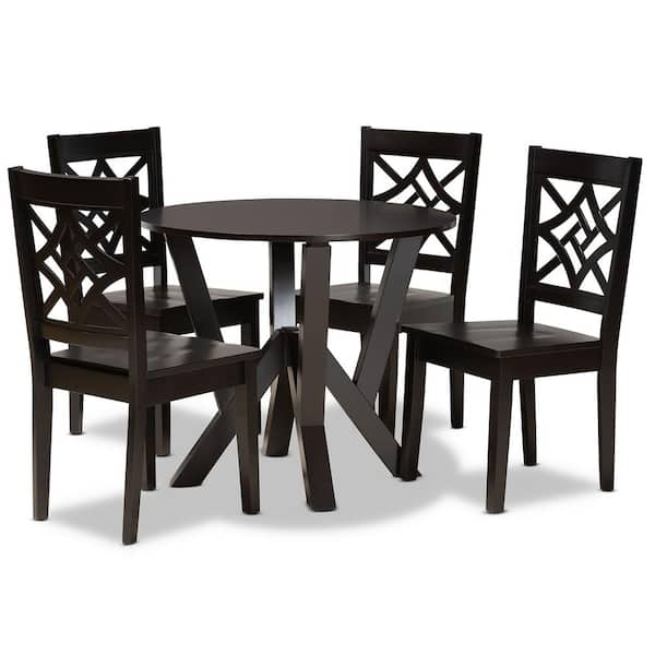 Baxton Studio Kaila 5 Piece Dark Brown Dining Set 1791138510900HD