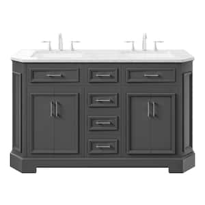 Glory 60 in W x 22 in. D x 33 in. H Double Bathroom Vanity in Dark Gray with White Carrara Marble Top with White Sinks