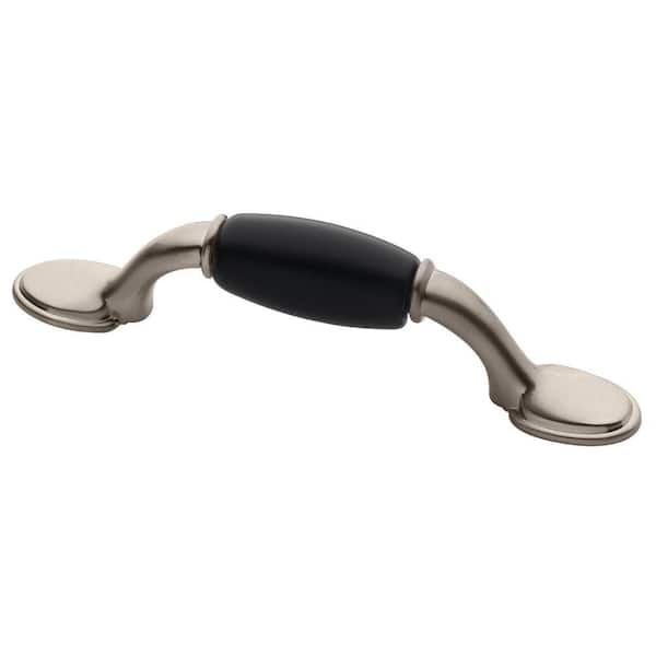 Liberty 3 in. (76mm) Center-to-Center Satin Nickel with Black Ceramic Insert Spoon Foot Drawer Pull