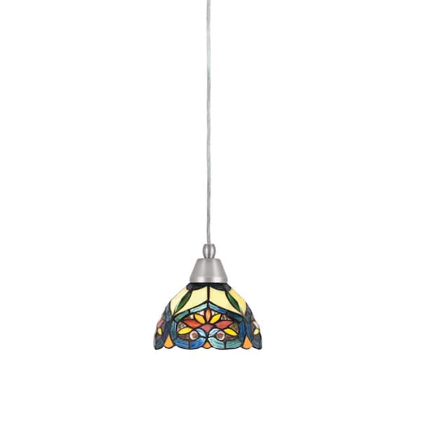 Unbranded Bryson 7 in. 1-Light Brushed Nickel Cord Pendant Light with 7 in. Pavo Art Glass Shade, no bulb included