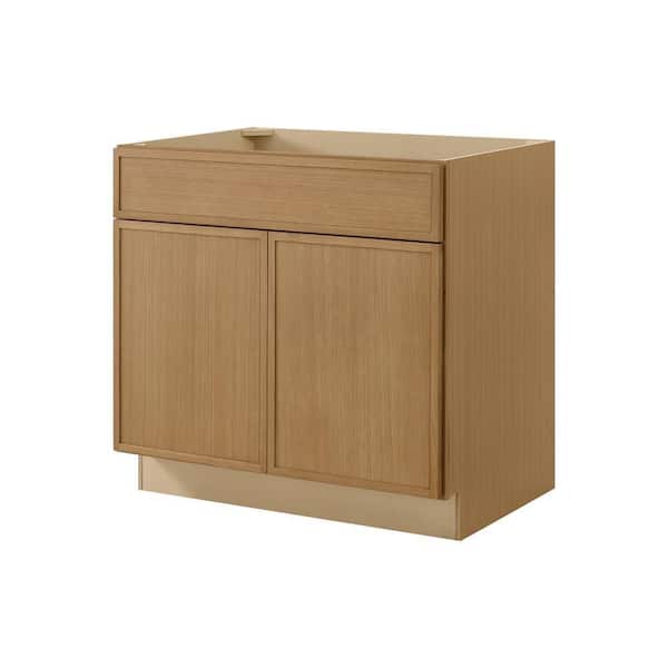 Leyton 36 in. W x 24 in. D x 34.5 in. H Ready to Assemble Plywood Slim Shaker Sink Base Kitchen Cabinet in White Oak