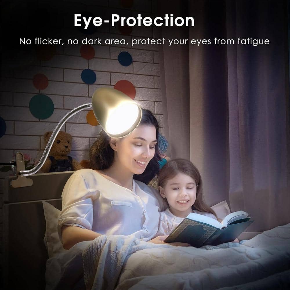 Gold Adjustable Clip-On Arc Lamp with Integrated LED
