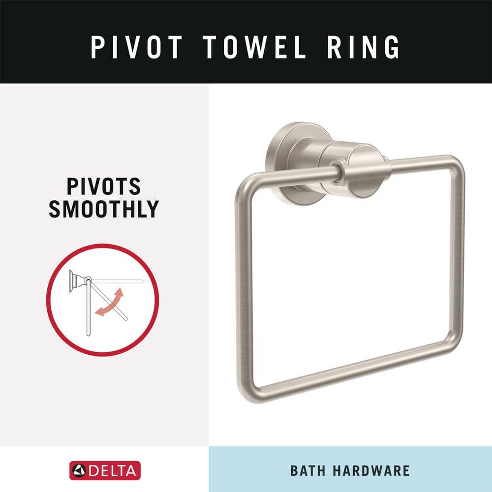 Spotshield Brushed Nickel Rectangular Wall Mounted Towel Ring