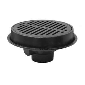 3 in. No Hub Heavy Duty Cast Iron Floor Drain with 10-1/2 in. Pan and 9 in. Cast Iron Grate Less Sediment Bucket