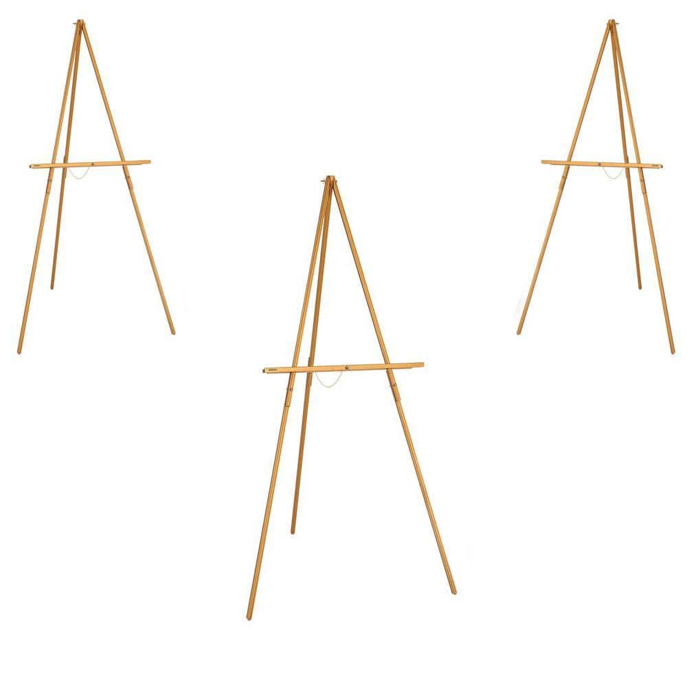 3-Pieces Upgraded Gold Wooden Tripod Easel Stand for Sign, Poster