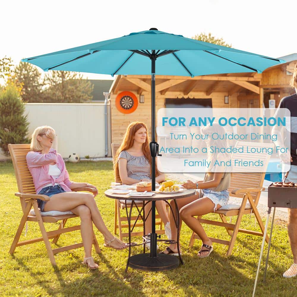 Aqua 9 ft Round Steel Market Patio Umbrella with Crank Lift