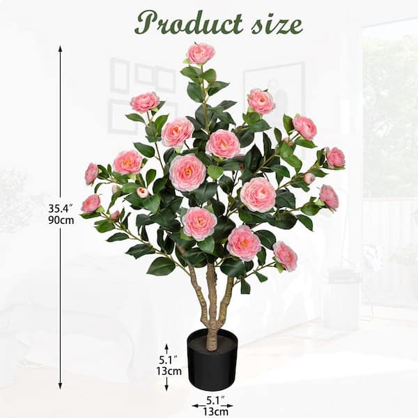 1-Pack 3 ft. Artificial Camellia Tree in Pot with Pink Flowers