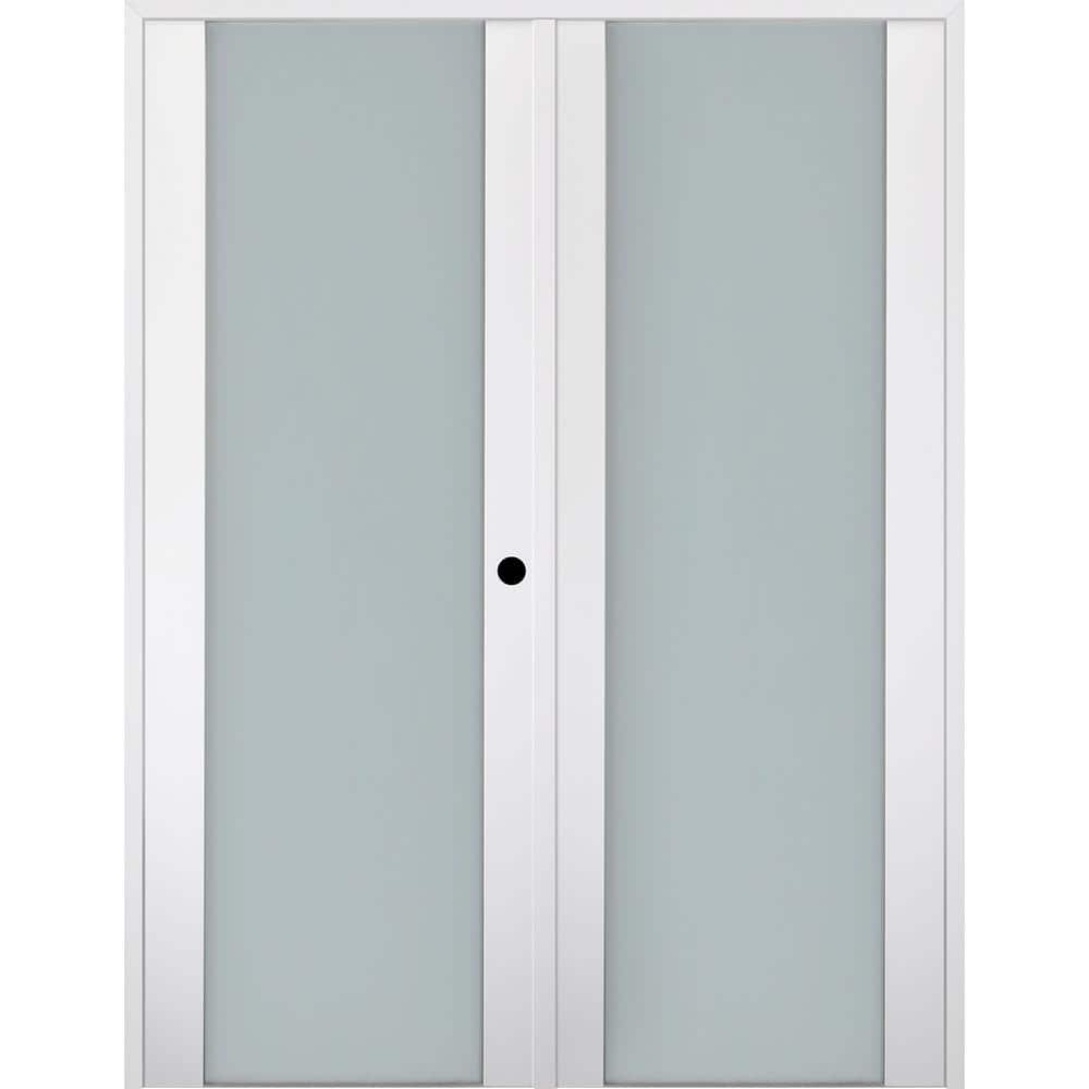 "Smart Pro 56"" x 96"" Left Hand Active 1-Lite Frosted Glass Polar White Finished Wood Composite Double Prehung French Door" price history on PriceWatchPro