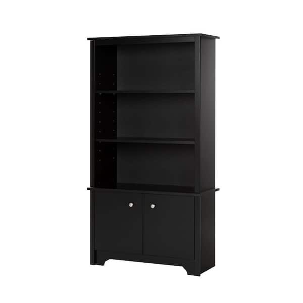 South Shore 61.13 in. Pure Black Faux Wood 3-shelf Standard Bookcase with Doors