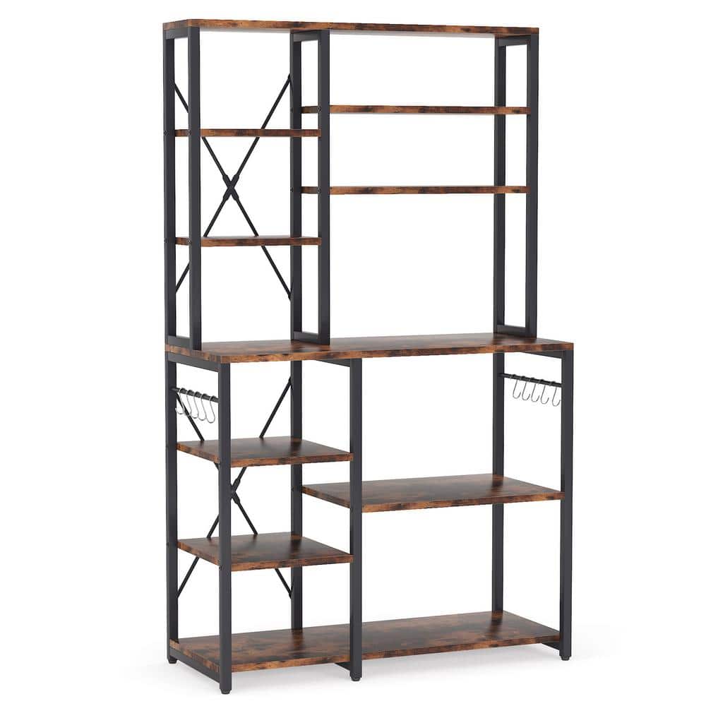 3-Tier Metal Baker Rack with Folding Wooden Top Shelves, Black
