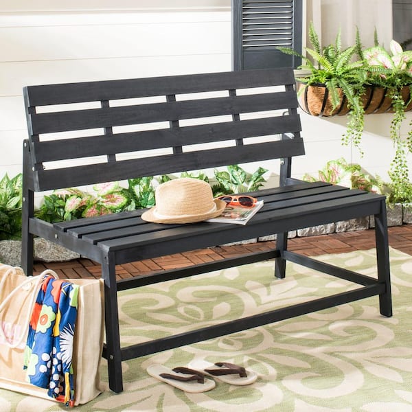 Ruben 45.3 in. 2-Person Dark Slate Grey Acacia Wood Outdoor Bench/Table