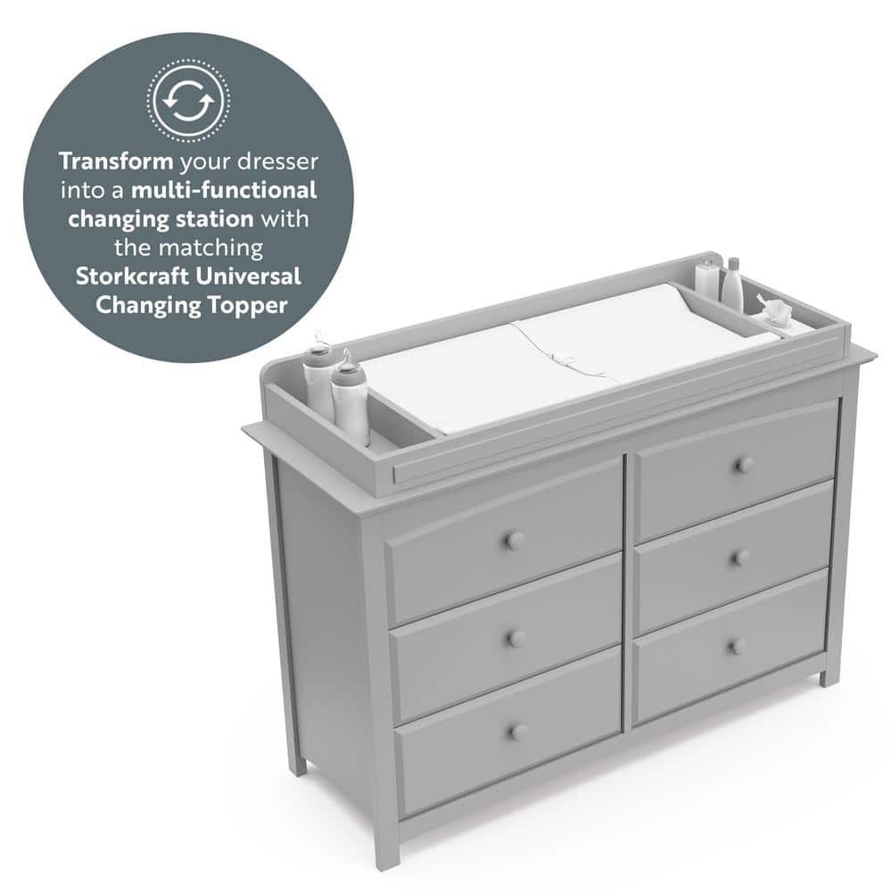 Pebble Gray Double Nursery Dresser with Six Drawers
