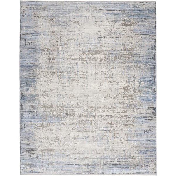 Nourison Modern Abstract Blue Grey 10 ft. x 13 ft. Abstract Contemporary Area Rug