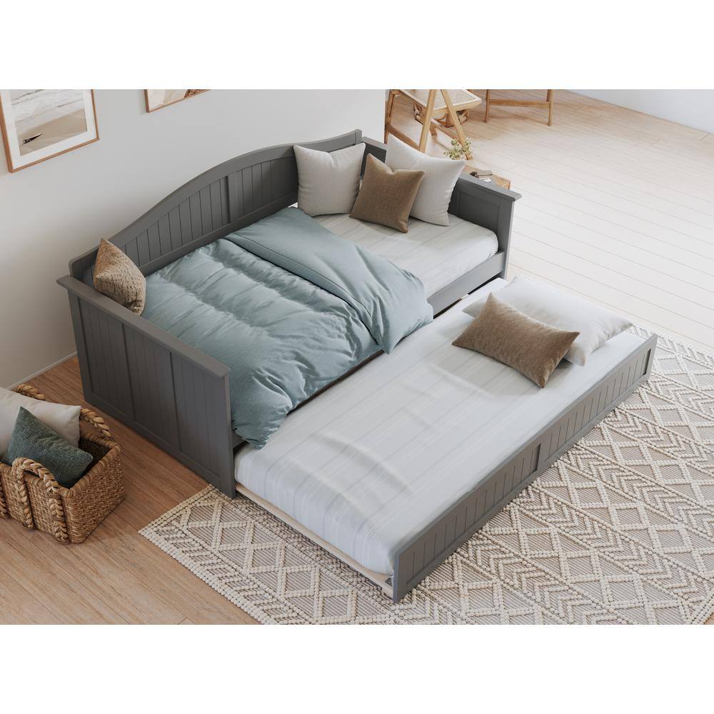 Nantucket Gray Twin Wood Daybed with Trundle and Drawer