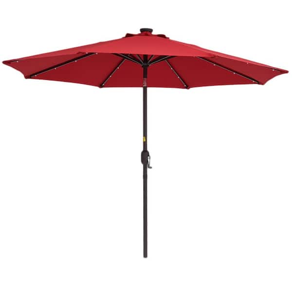 Unbranded Large 9 ft. Steel Market Solar Patio Umbrella in Red