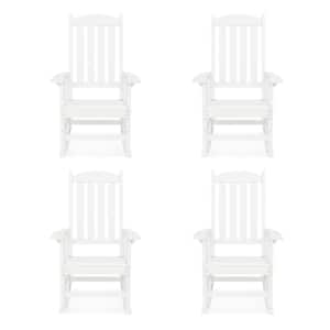 White Plastic Adirondack Outdoor Rocking Chair with High Back, Porch Rocker for Backyard (Set of 4)