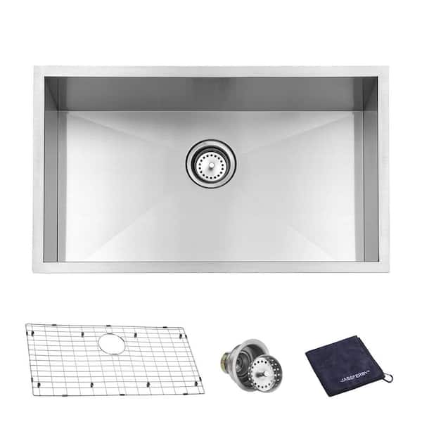 JASSFERRY Handcrafted 16-Gauge Stainless Steel 30 in. Single Bowl Zero Radius Undermount Kitchen Sink with Bottom Grid