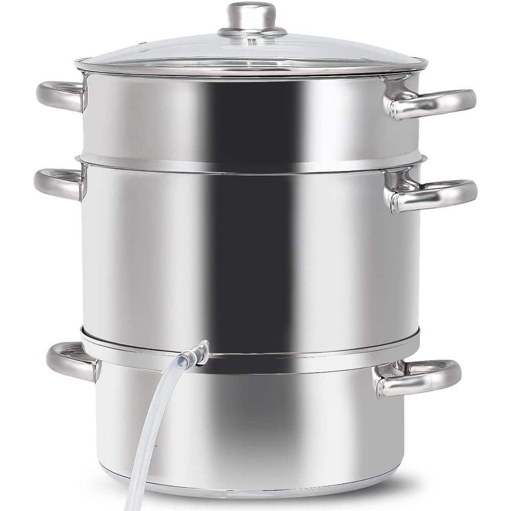 PETSITE 11-Quart Steam Juicer Stainless Steel, Steamer Extractor Pot for  Fruit Vegetable Canning with Tempered Glass Lid, Hose, Clamp, Loop Handles