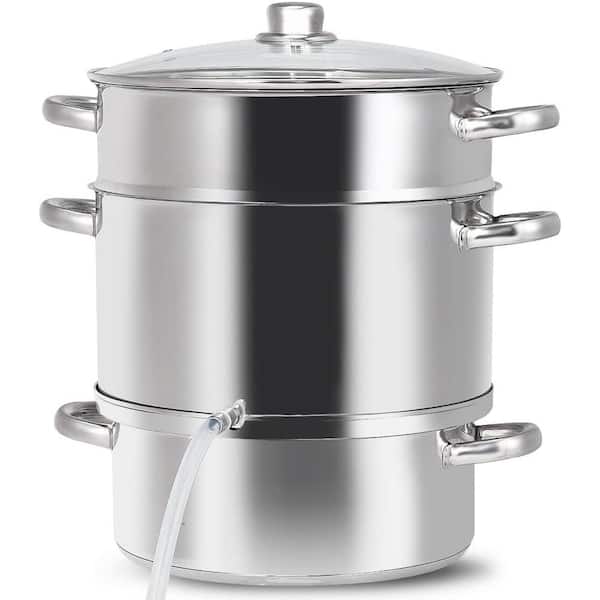 ANGELES HOME 11 qt. Stainless Steel Multi-Lever Fruit Juicer Steamer Stock Pot, Safe Loop Handles