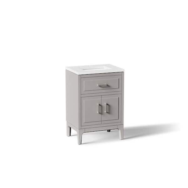 Seer 24 in. Single Sink Freestanding Mohair Grey Bath Vanity with White Quartz Top Assembled
