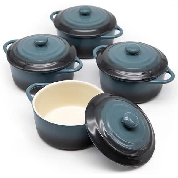 Mini Cocotte Casseroles Set, 4-Piece Oval Baking Dish Set Lids, Oven Microwave Safe, Handles Stone Ombre
