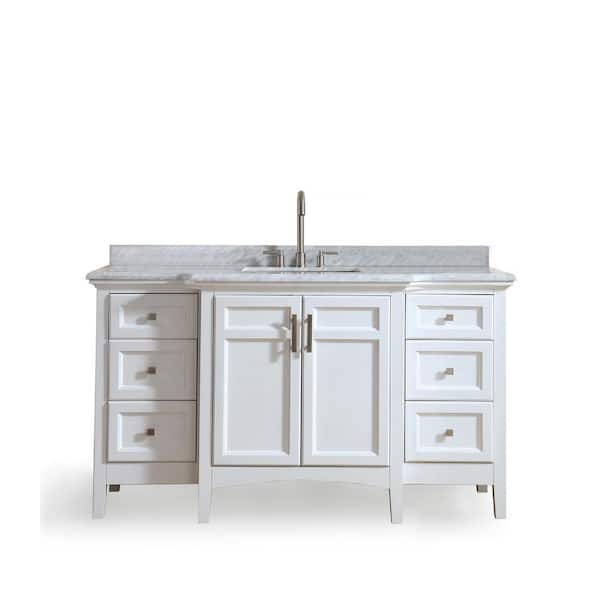 Ari Kitchen and Bath Luz 60 in. Single Bath Vanity in White with Marble Vanity Top in Carrara White with White basin