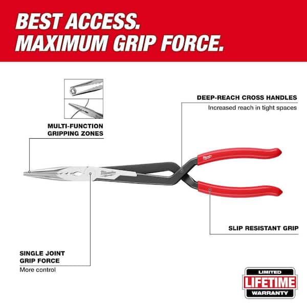 13 in. 45-Degree Long Needle Nose Pliers with Slip Resistant Grip