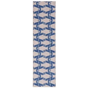 Washable Sterling Ivory and Blue 2 ft. x 8 ft. Coastal Fish Polyester Runner Rug