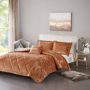 Isabel 4-Piece Rust Polyester King/Cal King Velvet Comforter Set