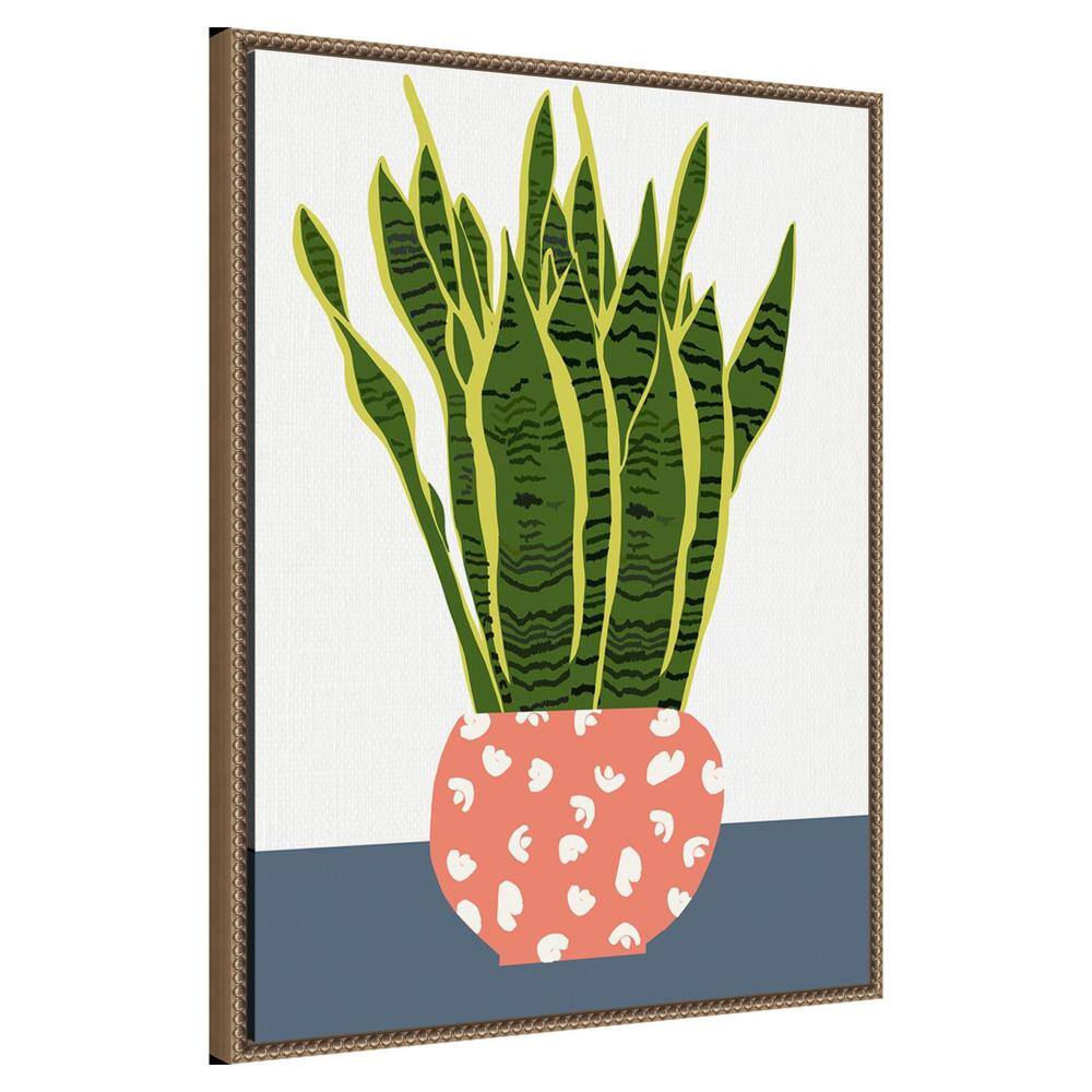 Boho-Chic Green Snake Plant Canvas Wall Art with Beaded Frame
