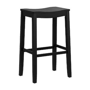 Fiddler 30 in. Black Backless Wood Bar Stool with Wood Seat