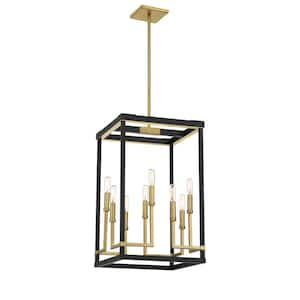 Union Estates 8-Light Black and Soft Brass Cage Pendant