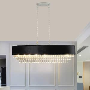 39.4 in. W 8-Lights K9 Crystal Chandelier Modern Ceiling Light Fixture Black 3 Tiers Pendant Lamp, G9, No Bulbs