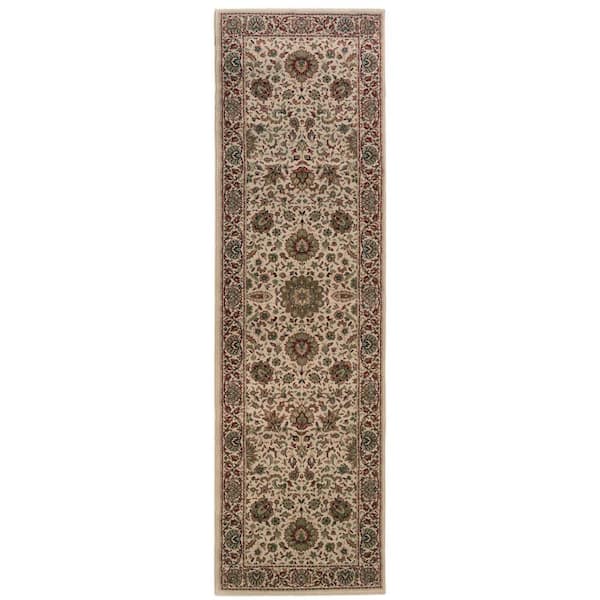 2 ft. x 9 ft. Ivory, Green Oriental Washable Area Rug