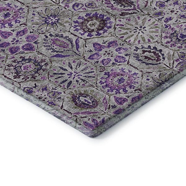 Mayfield Premium Machine Washable Abstract AMF1938 Purple 2 ft. x 7 ft. Runner Rug