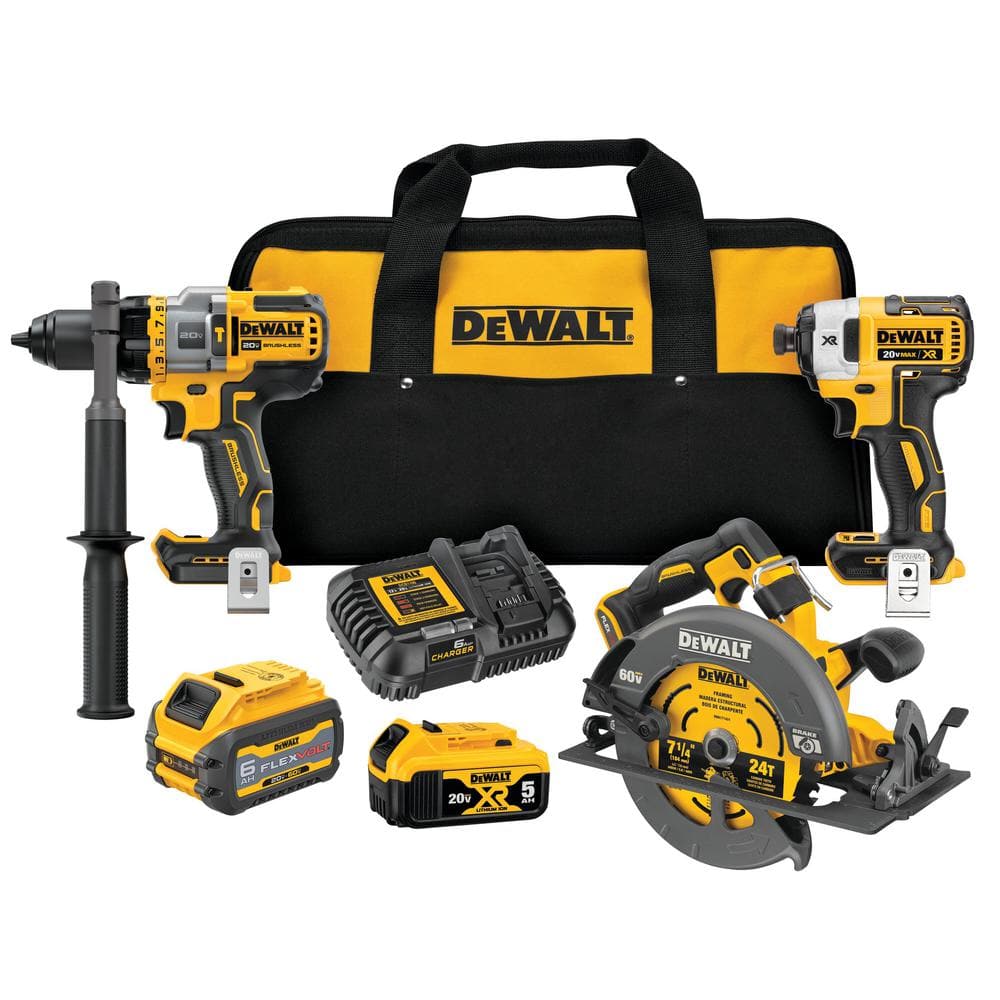 DEWALT 20V to 60V MAX Lithium-Ion Cordless Tool Combo Kit with (1) 20V  6.0Ah Battery, (1) 20V 5.0Ah Battery, and Charger DCK399P1T1 The Home  Depot