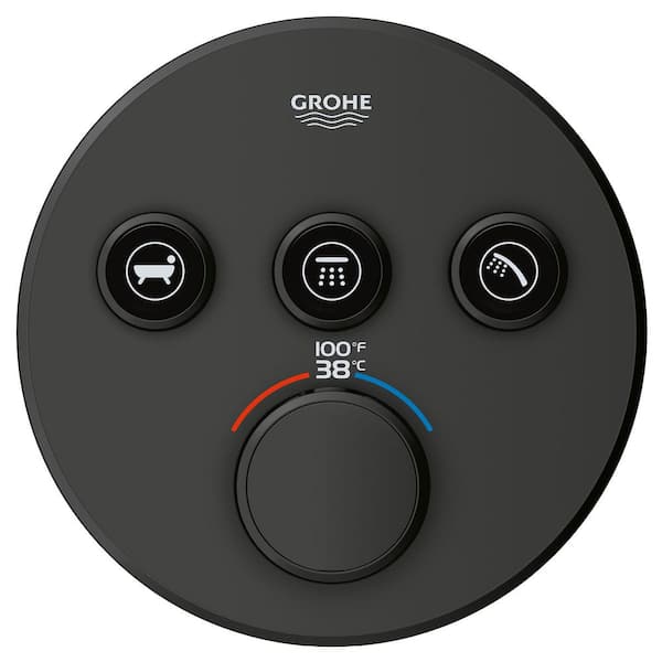 Grohtherm Smart Control Triple Function 1-Handle Thermostatic Trim Kit with Control Module in Matte Black