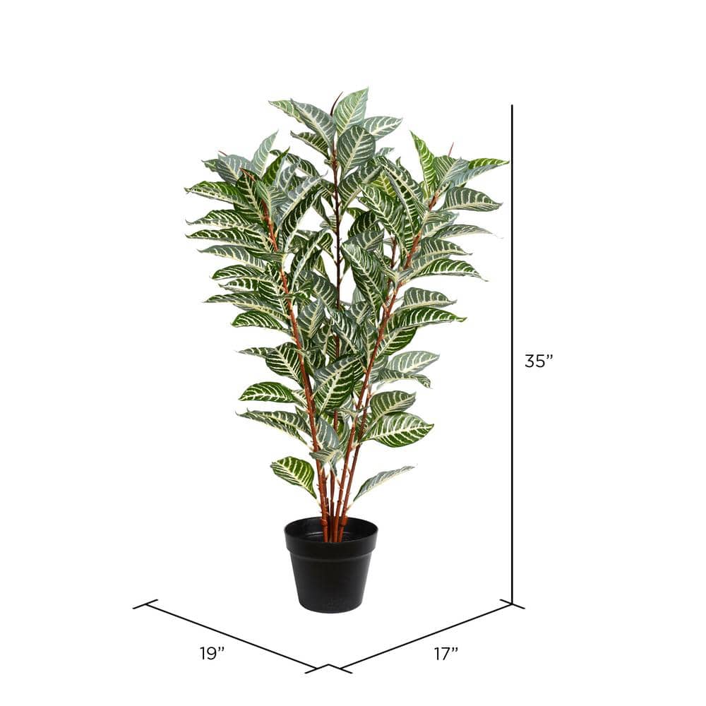 Tiny Green Faux Zebra Plant in Black Pot