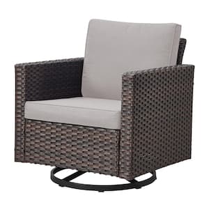 Outdoor Swivel Brown Wicker Outdoor Rocking Chair with CushionGuard Beige Cushions Patio