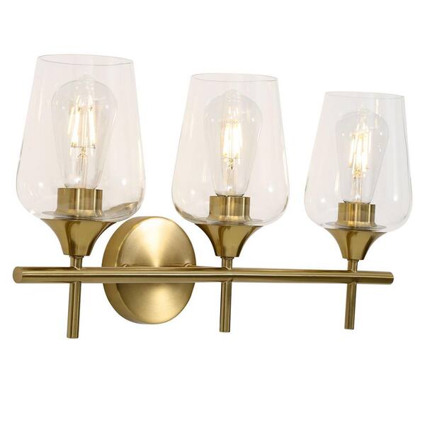 OUKANING 3Light Gold Modern Wall Sconce Bathroom Light with Clear Glass Shade JZUC346ANSHCX