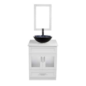 24 in. W x 19 in. D x 44 in. H Bath Vanity in White with Solid Surface Vanity Top in White with Sparkle Basin and Mirror