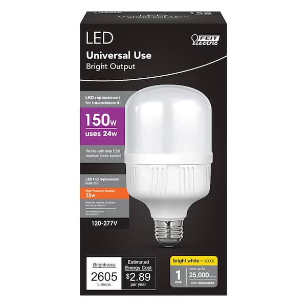 voordeel Torrent Geest Feit Electric 150-Watt Equivalent Oversized LED High Lumen Bright White  (3000K) HID Utility LED Light Bulb (4-Pack) T8026003K/LED/HDRP/4 - The Home  Depot