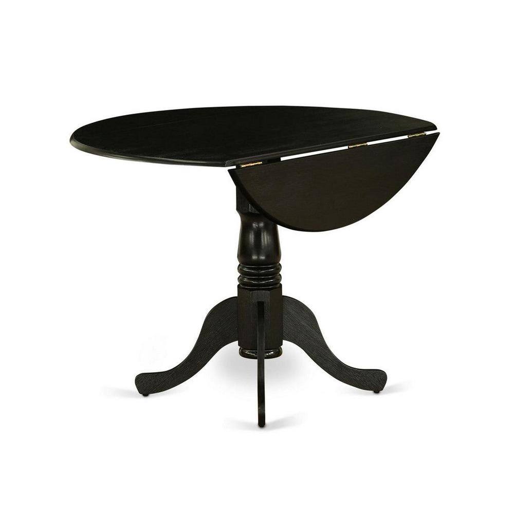 Elegant Wire-Brushed Black 5-Piece Round Dining Set with Linen Fabric Chairs