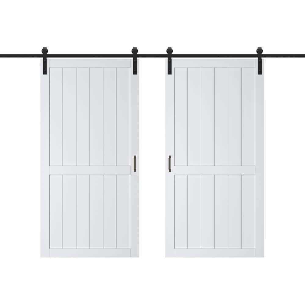 84 in. x 84 in.（Two 42 in. Slabs）Paneled H Shape MDF White Primed Sliding Barn Door Slab with Hardware Kit price history on PriceWatchPro