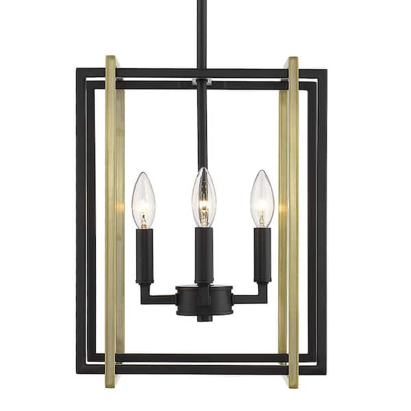 Golden Lighting Tribeca 4-Light Black with Aged Brass Accents Chandelier