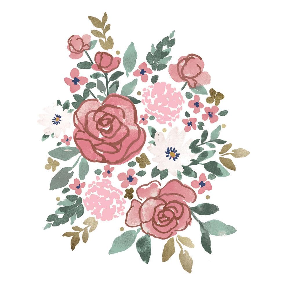 Pink and Gold Floral Peel and Stick Wall Decals